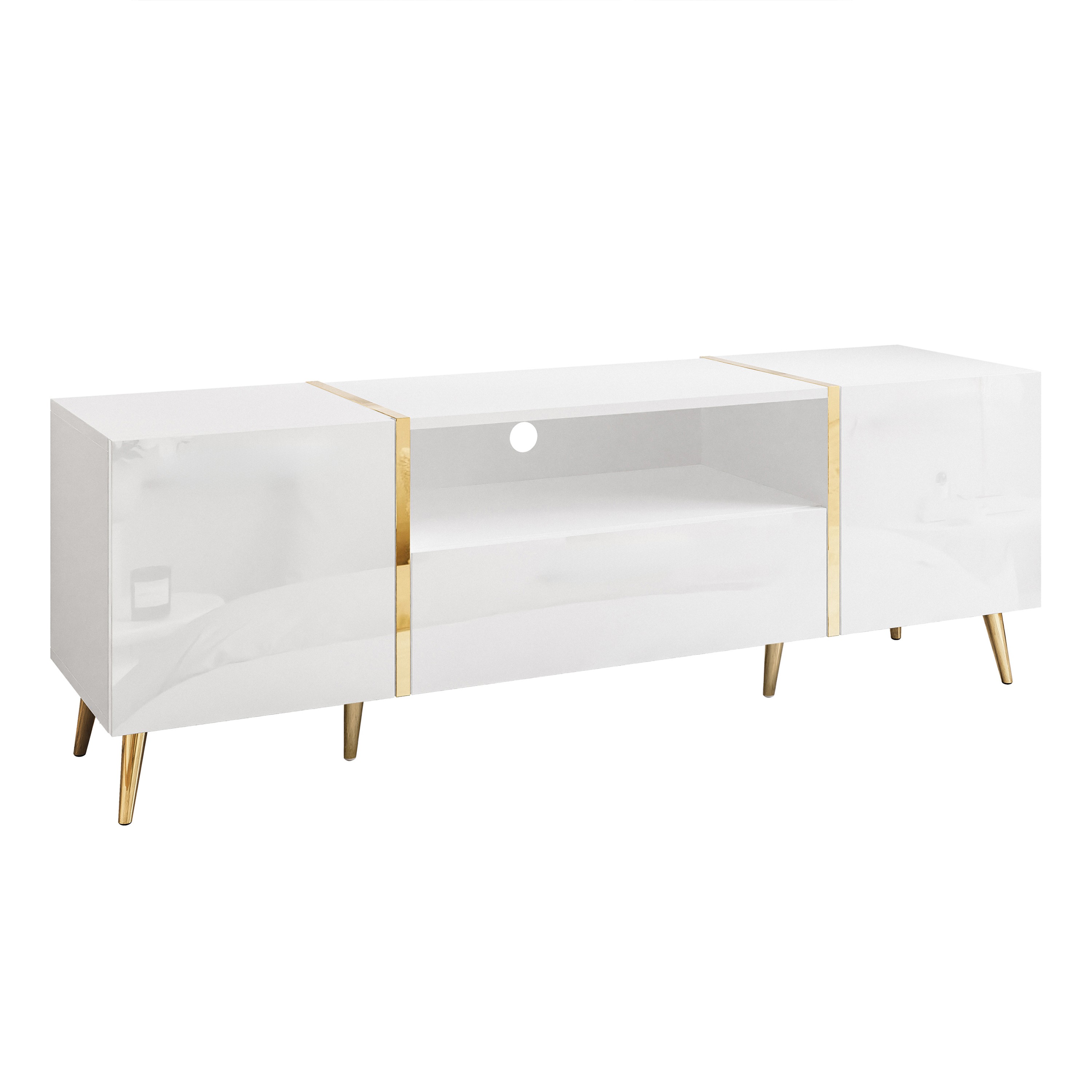 Szafka RTV ONYX na złotych nóżkach wysoki połysk 158 cm