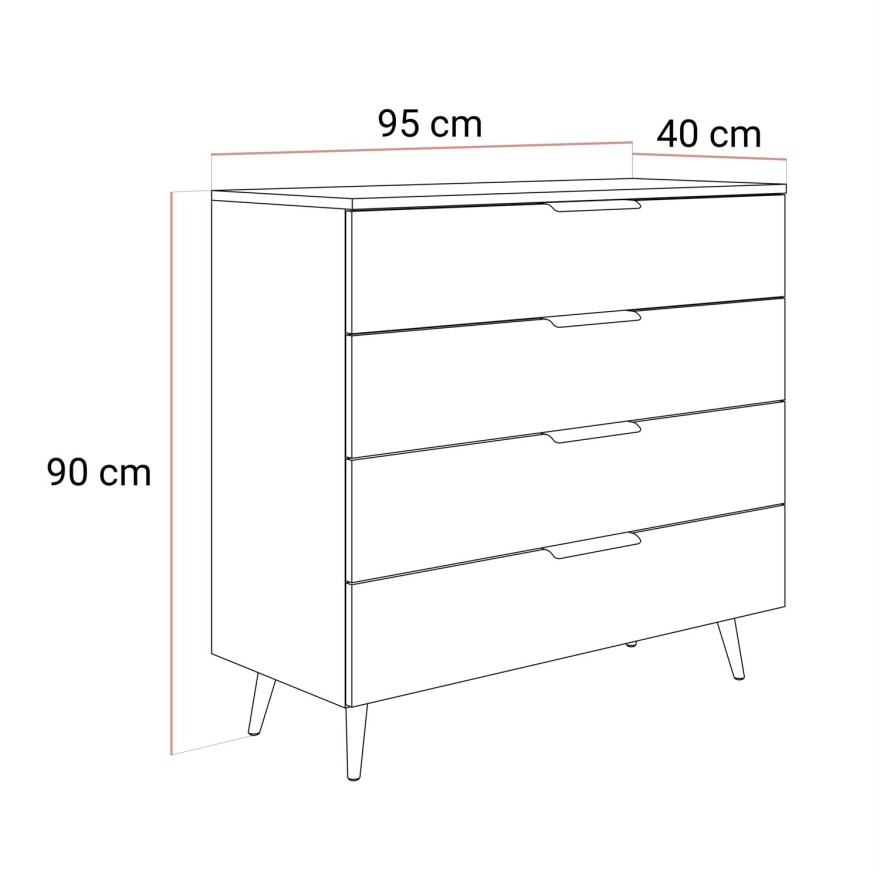 Komoda LINA KASZMIR 95 LED na wysokich nóżkach