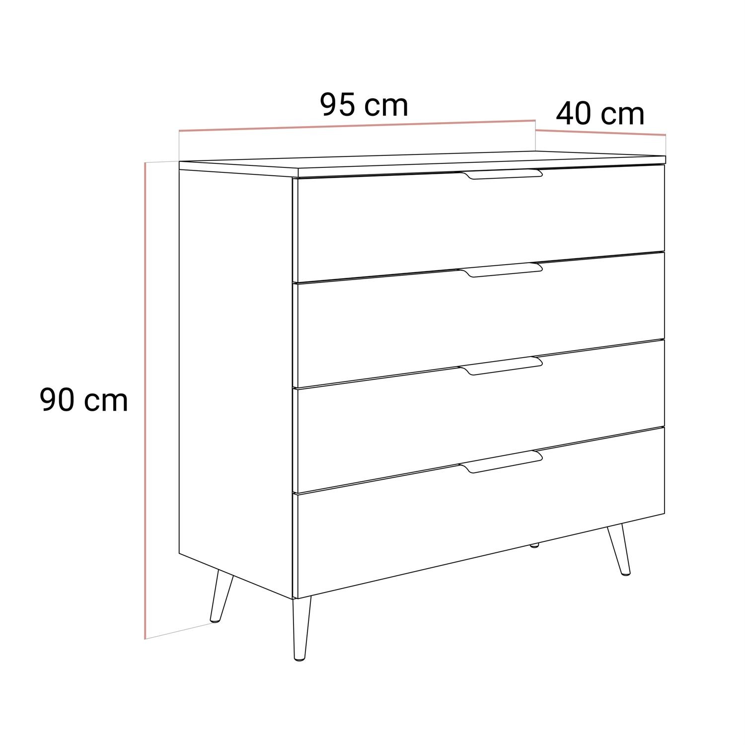 Komoda LINA KASZMIR 95 LED na wysokich nóżkach