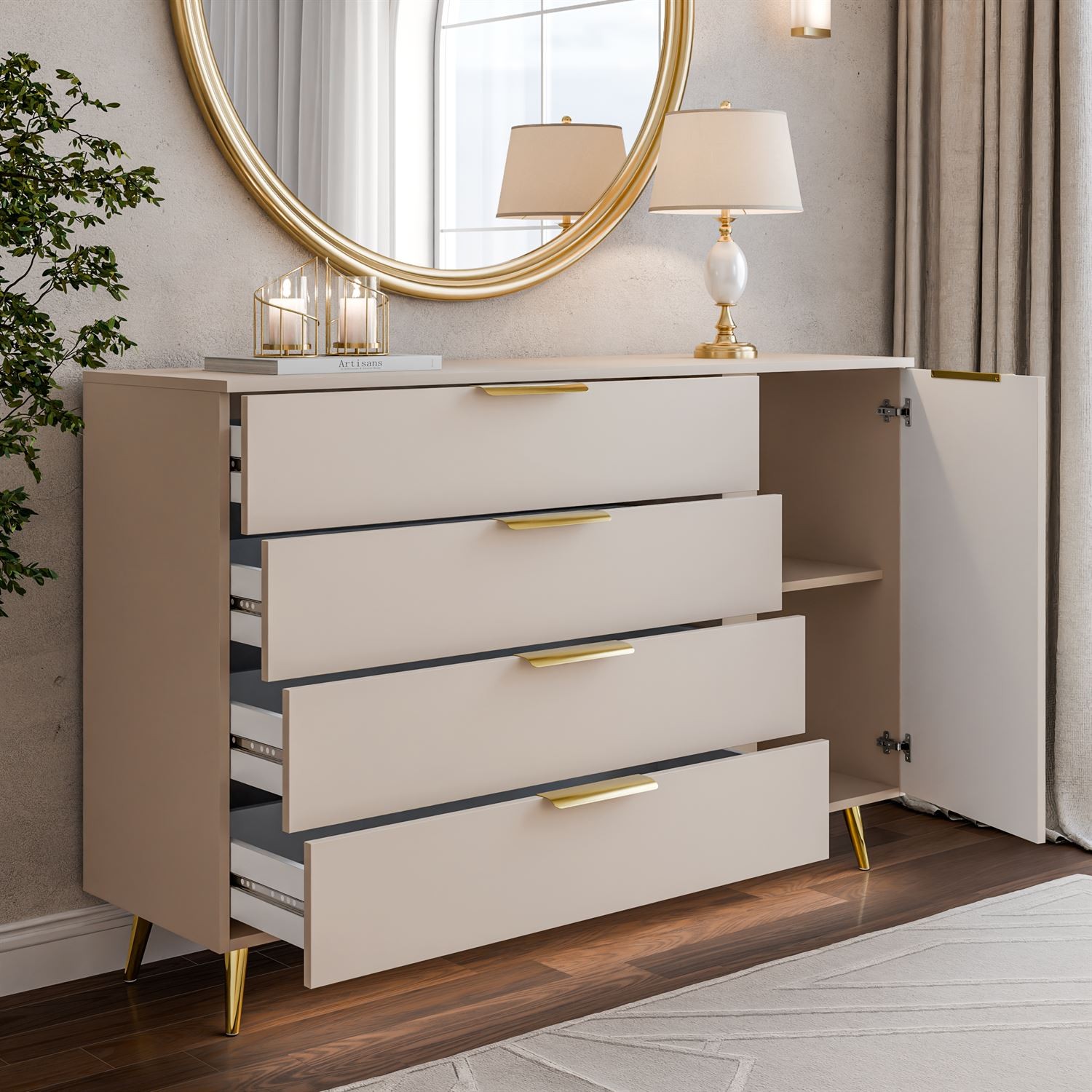 Komoda LINA KASZMIR 1D4S na wysokich nóżkach