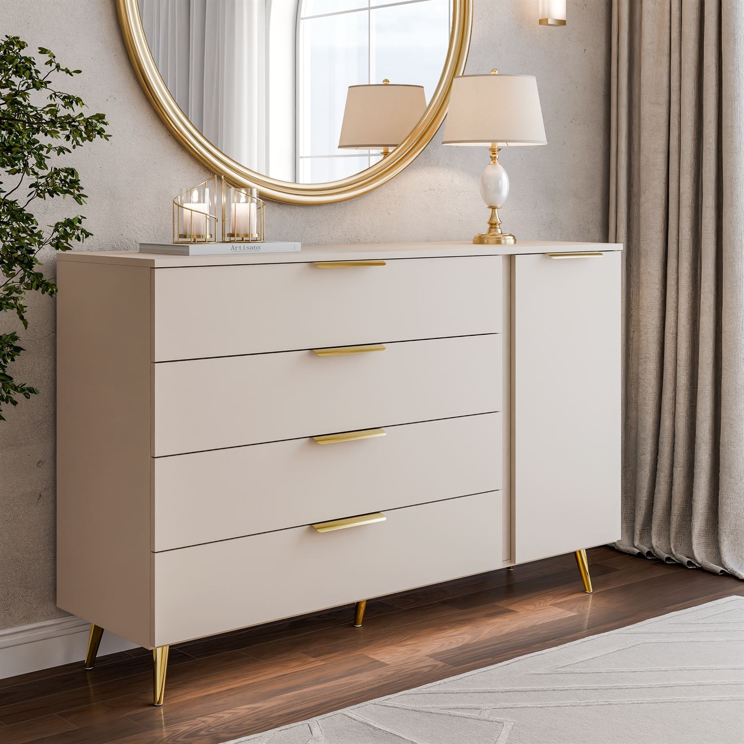 Komoda LINA KASZMIR 1D4S na wysokich nóżkach