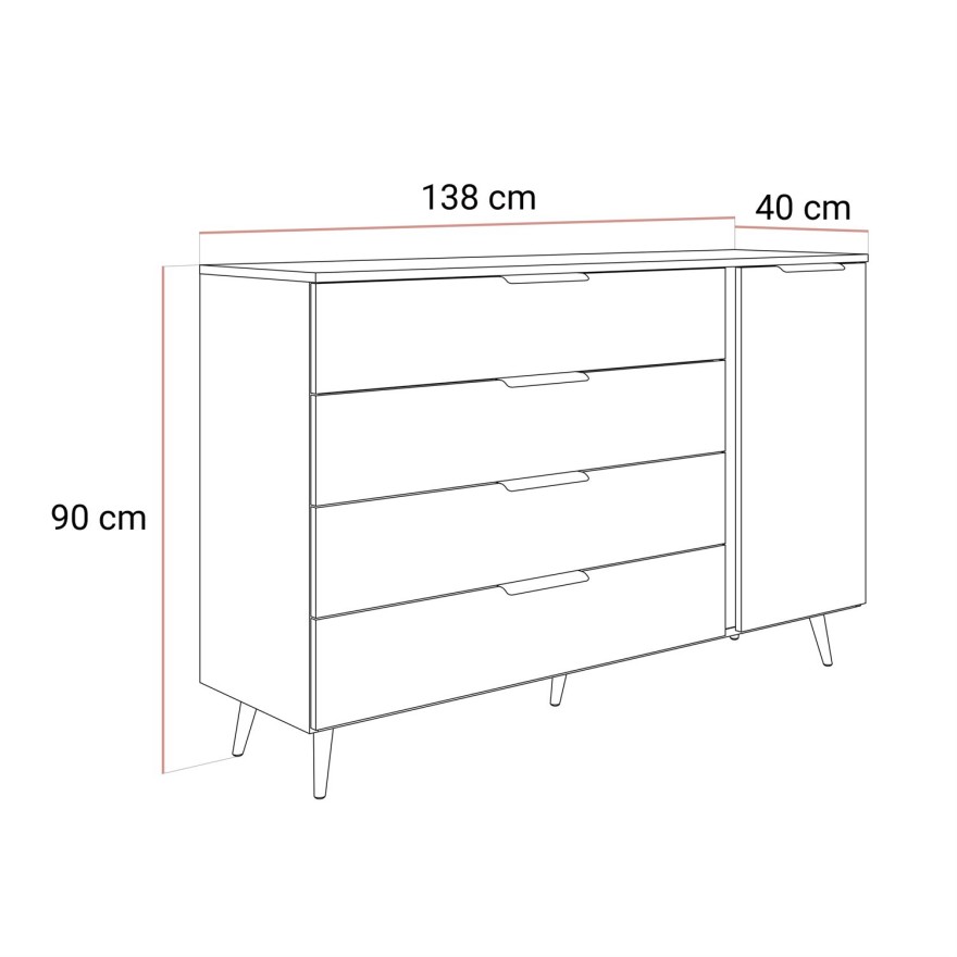 Komoda LINA KASZMIR 1D4S na wysokich nóżkach