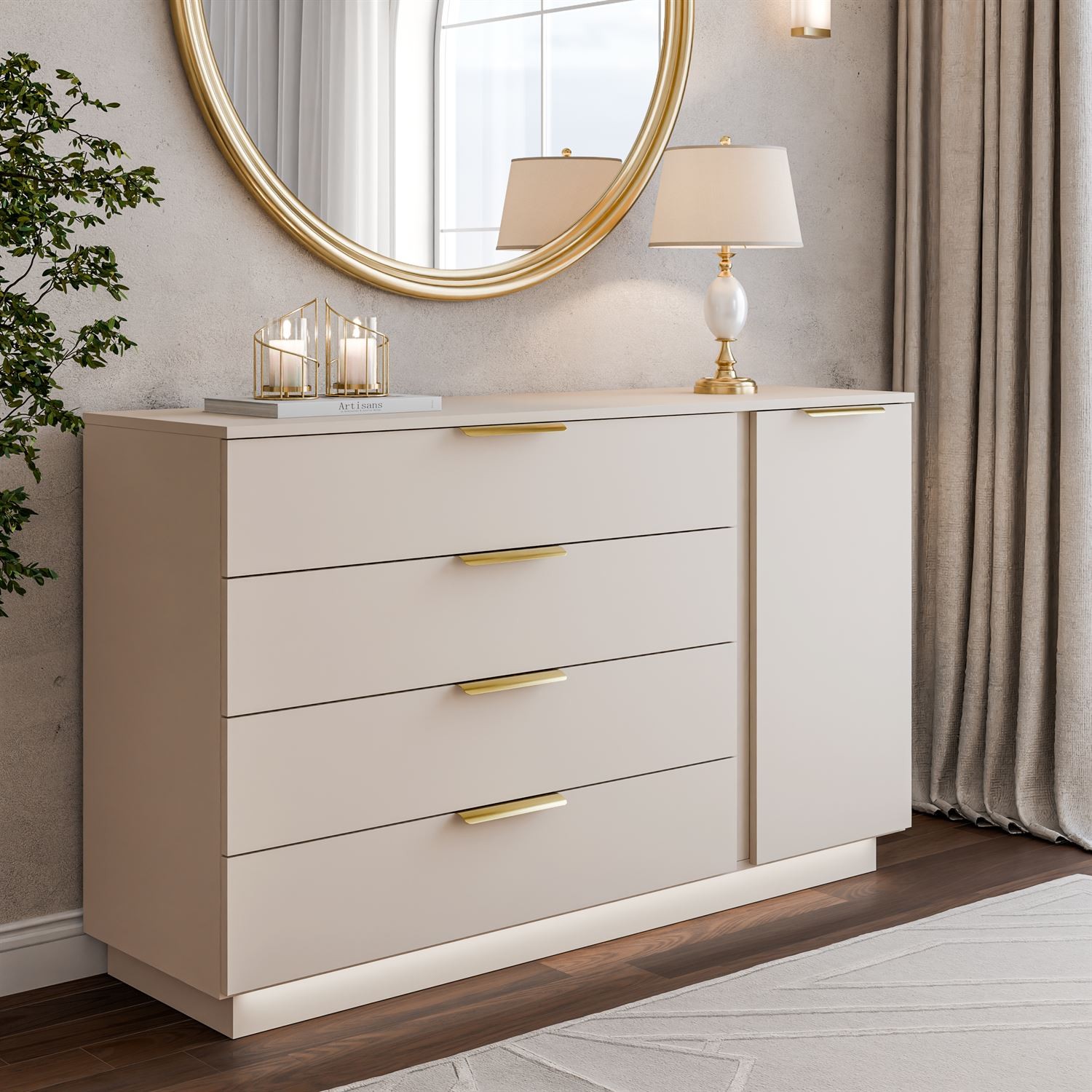 Komoda LINA KASZMIR 1D4S z oświetleniem LED na cokole