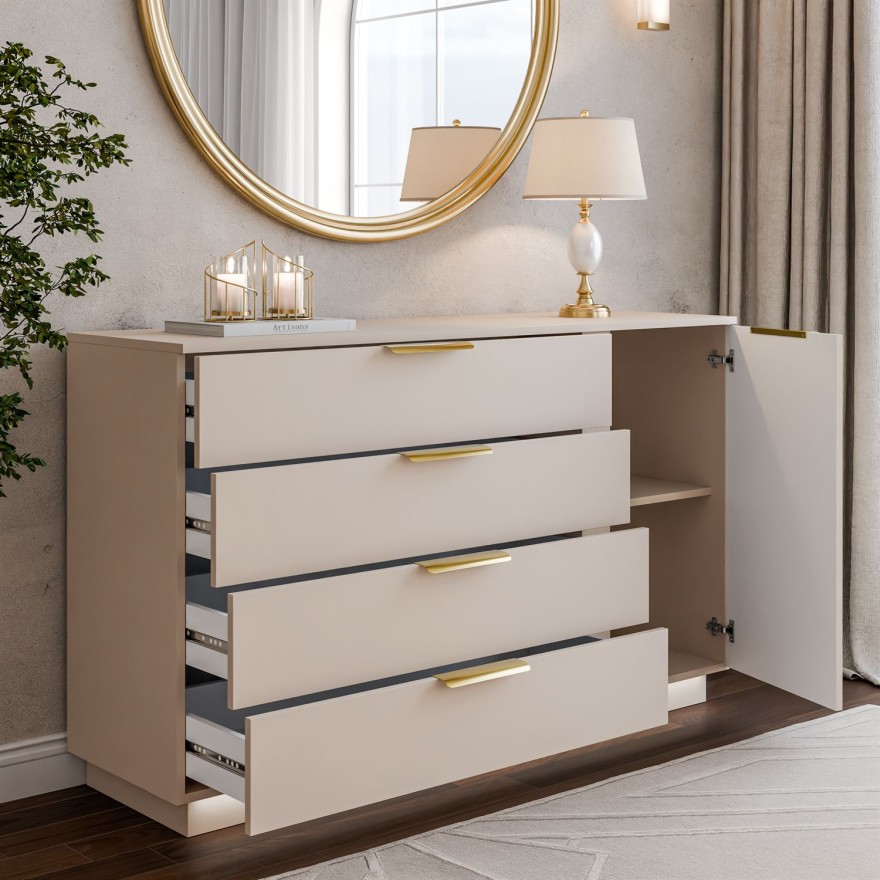 Komoda LINA KASZMIR 1D4S z oświetleniem LED na cokole