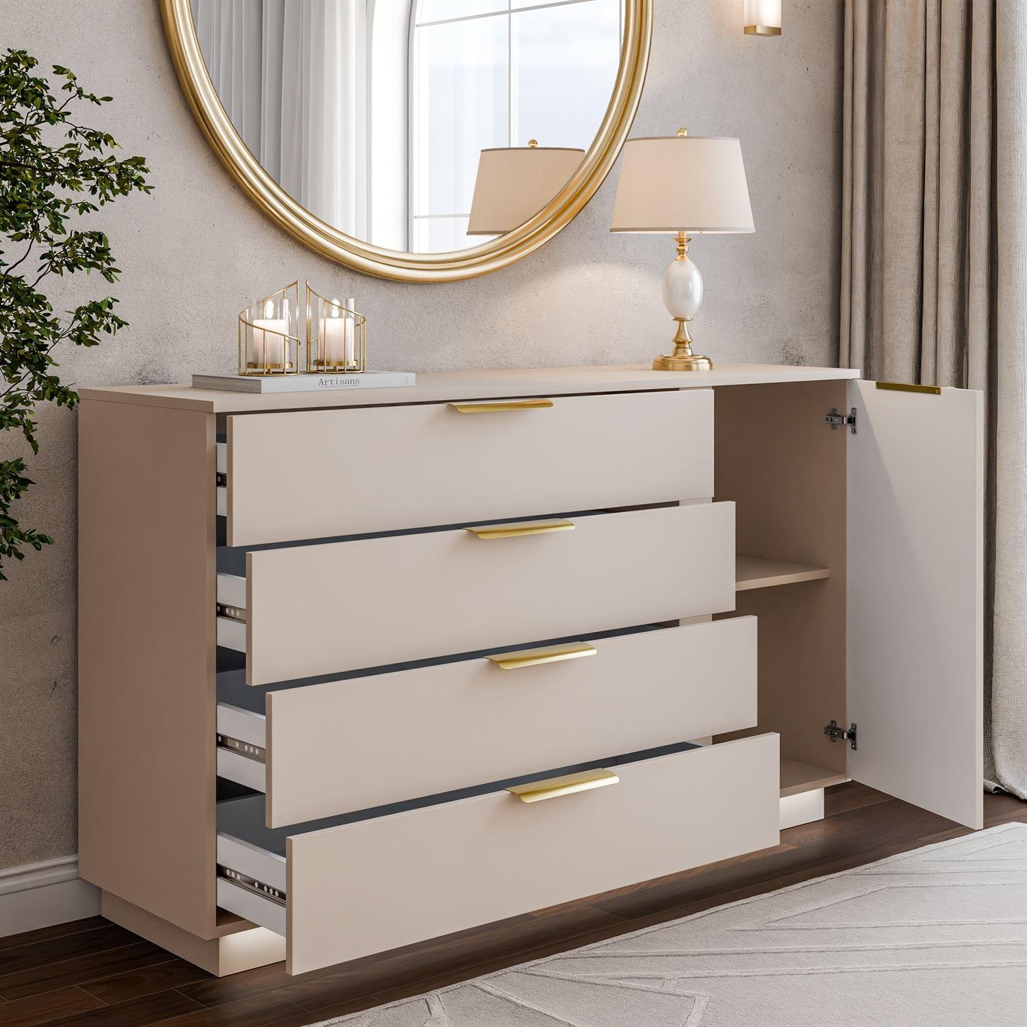 Komoda LINA KASZMIR 1D4S z oświetleniem LED na cokole