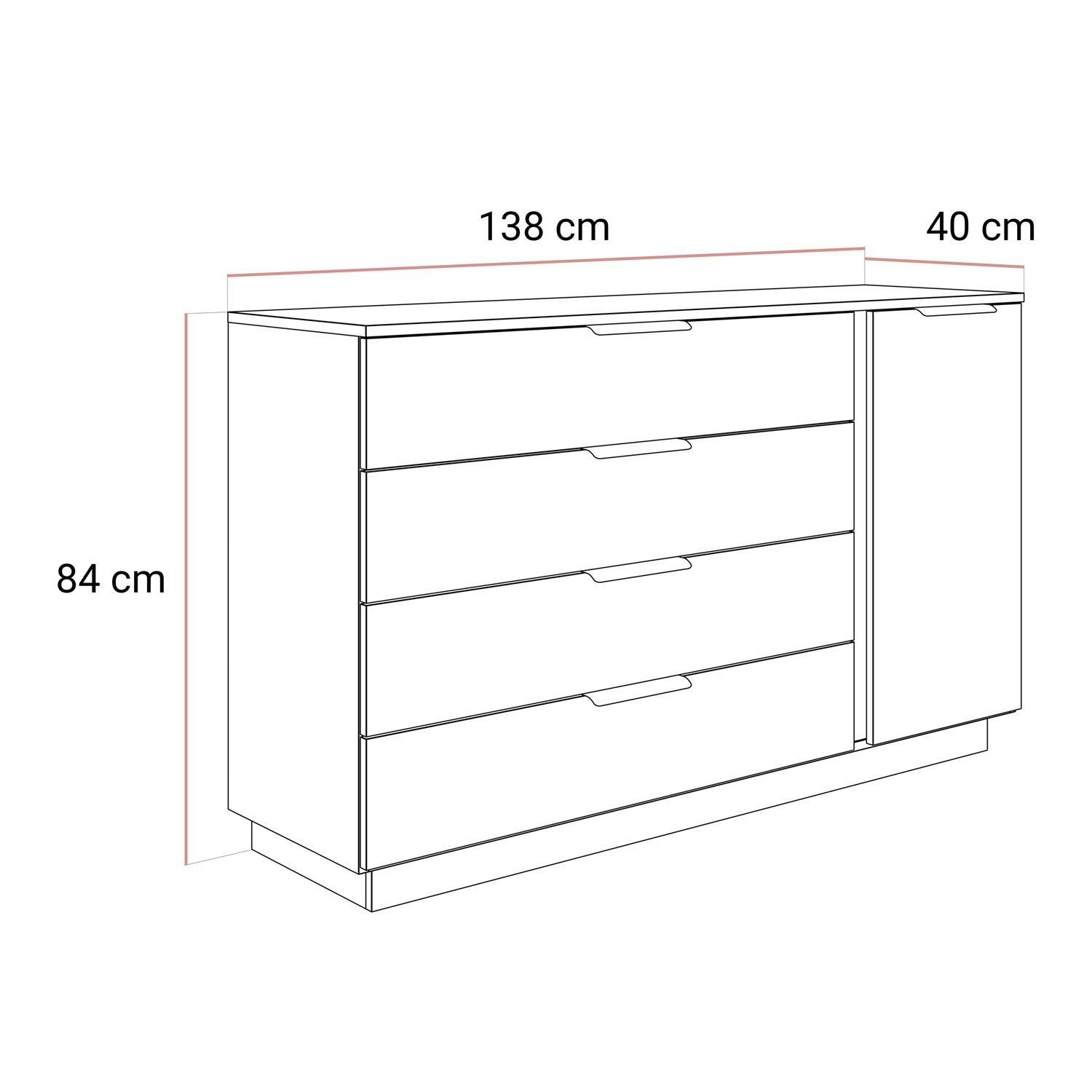 Komoda LINA KASZMIR 1D4S z oświetleniem LED na cokole