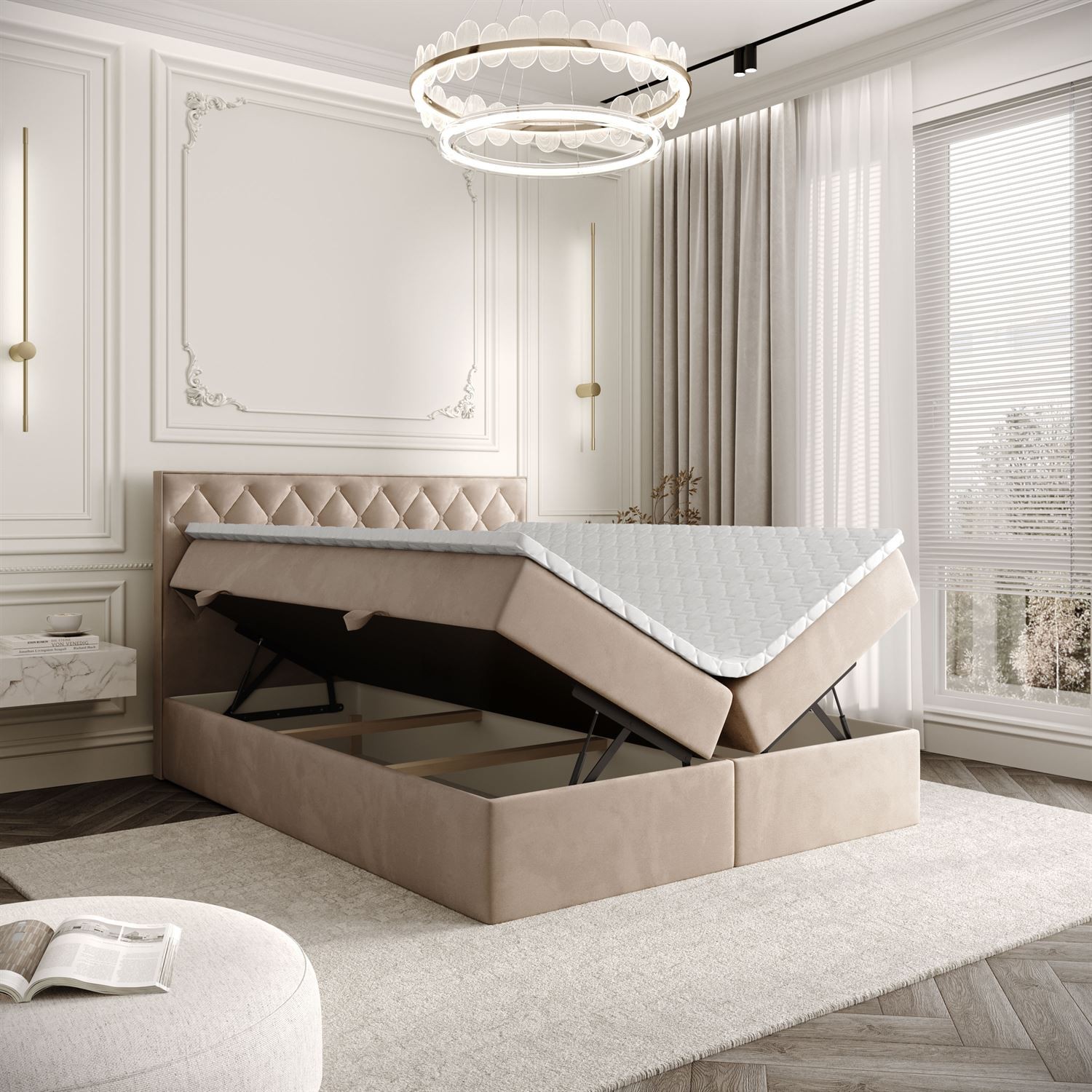 Łóżko kontynentalne INEZ z pojemnikiem na pościel