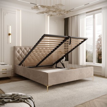 Łóżko tapicerowane INEZ z pojemnikiem na pościel