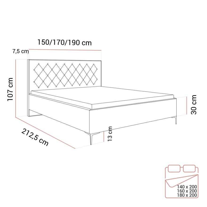 Łóżko tapicerowane INEZ z pojemnikiem na pościel