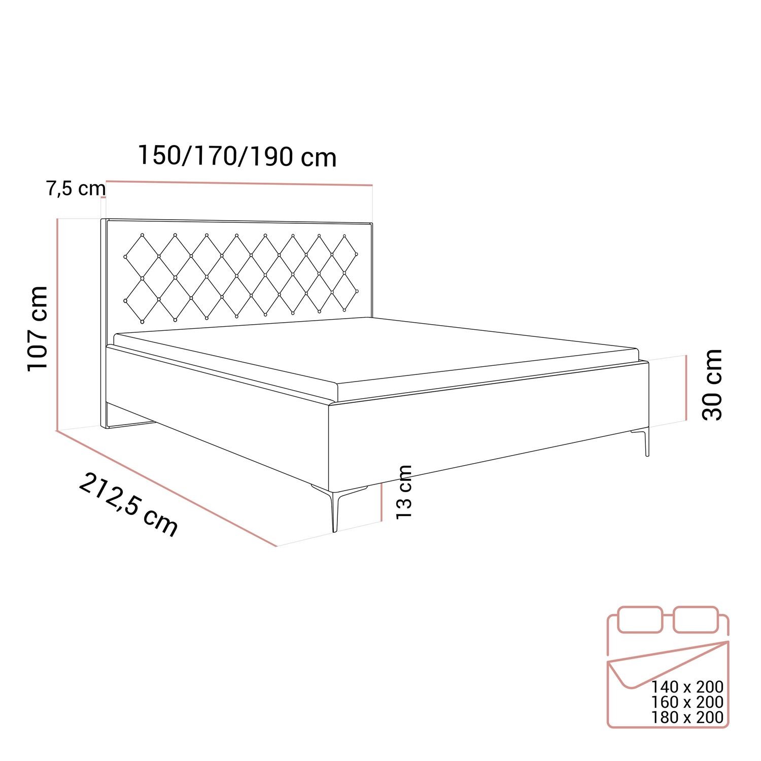 Łóżko tapicerowane INEZ z pojemnikiem na pościel
