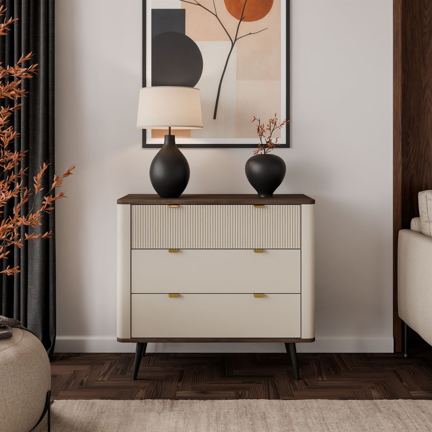 Komoda do salonu AUTUMN 3S na wysokich nóżkach