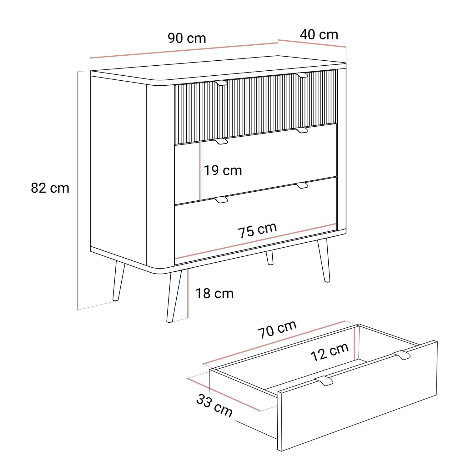 Komoda do salonu AUTUMN 3S na wysokich nóżkach