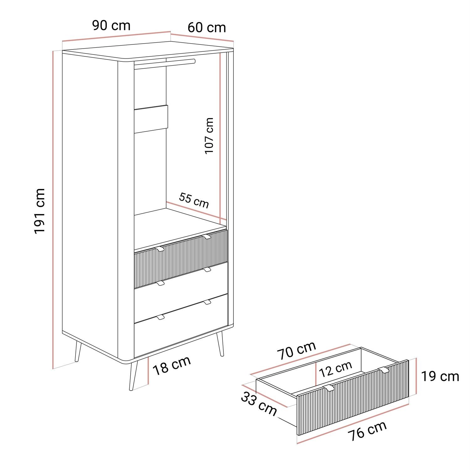 Dwudrzwiowa szafa AUTUMN 2D3S z szufladami
