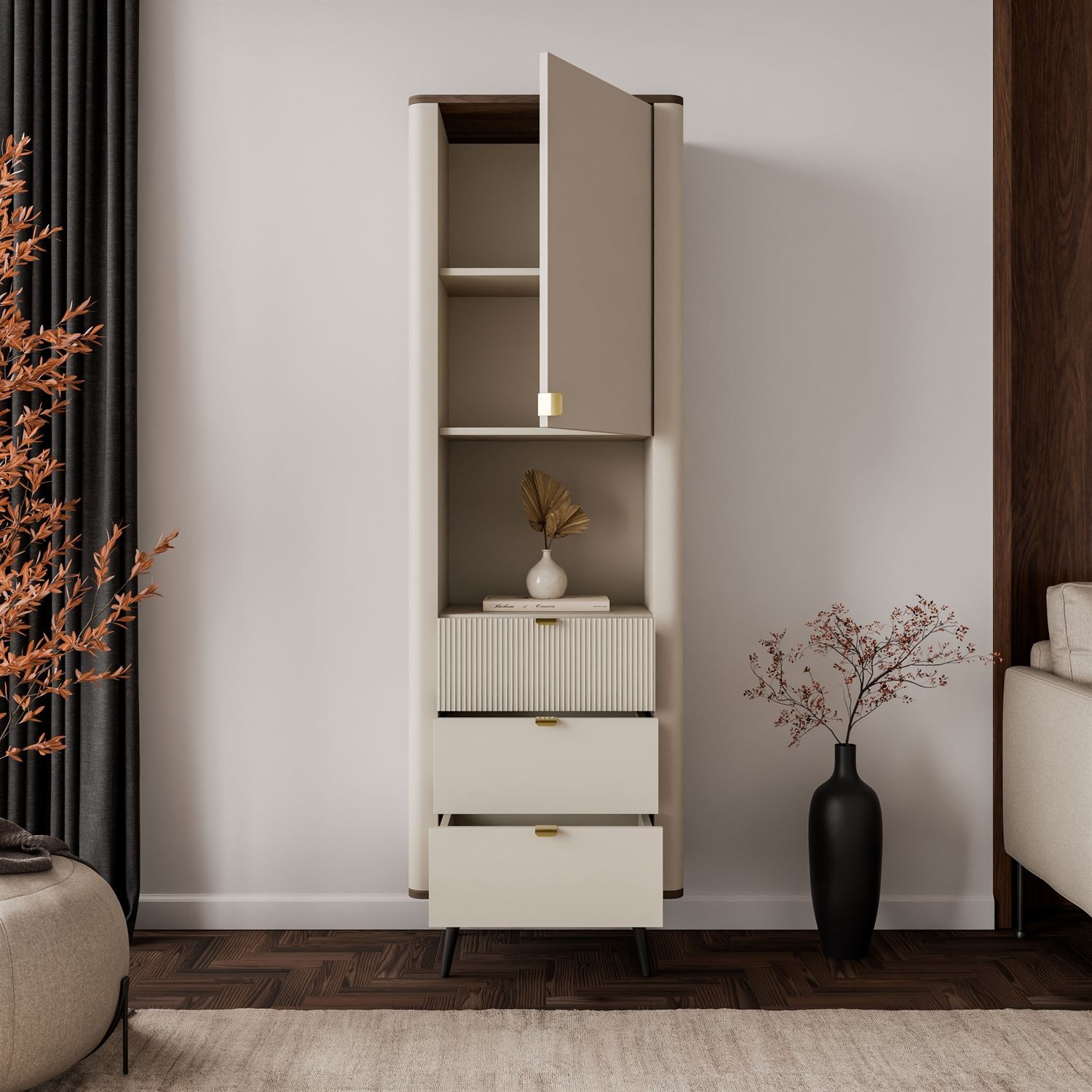 Wąski regał AUTUMN 1D3S z szufladami