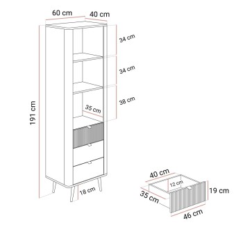 Wąski regał AUTUMN 1D3S z szufladami