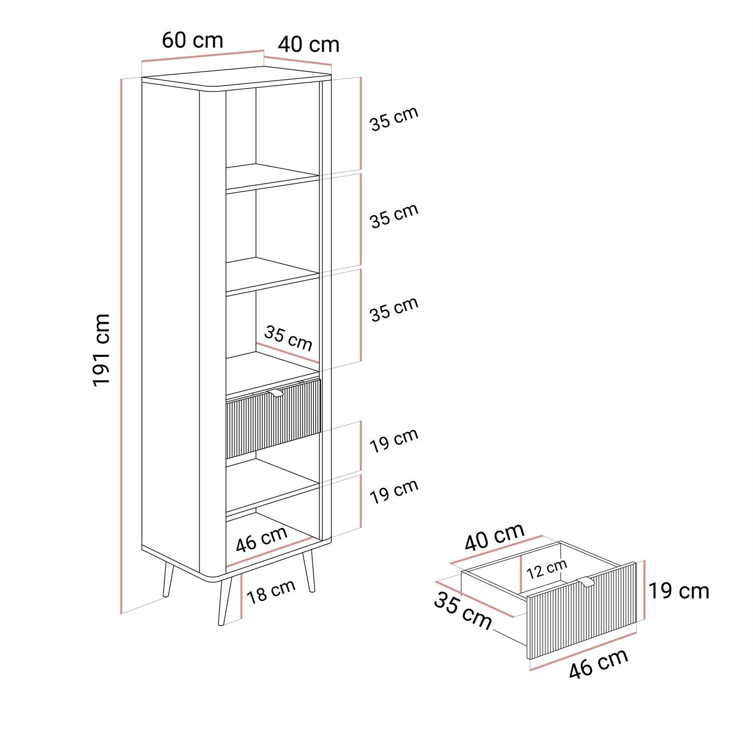 Wąska witryna AUTUMN 1D1S1W z szufladą