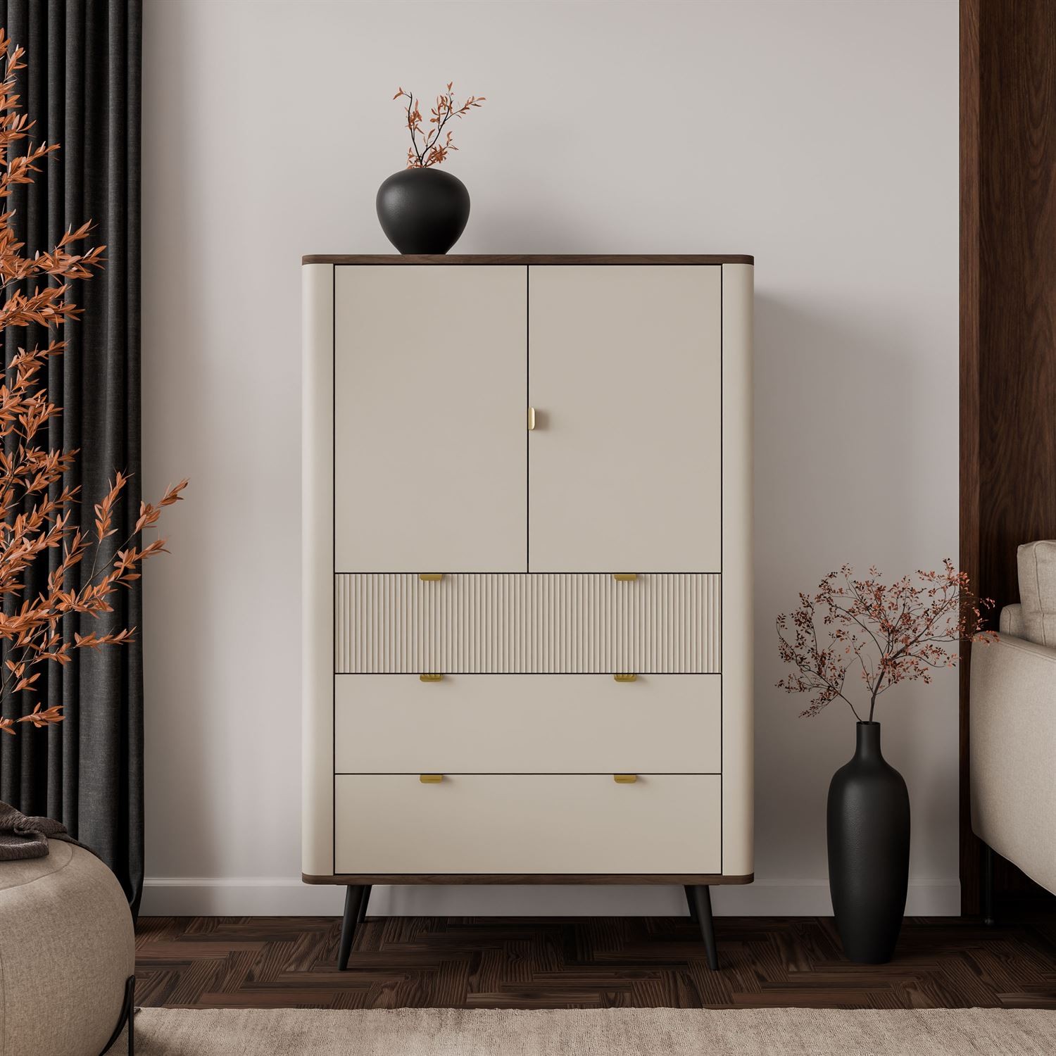 Komoda z szufladami AUTUMN 2D3S z ryflowanym frontem