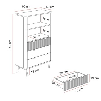 Komoda z szufladami AUTUMN 2D3S z ryflowanym frontem
