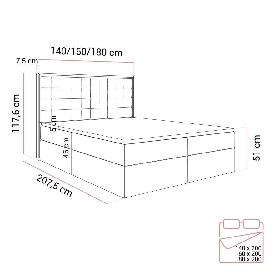 Łóżko kontynentalne ISADORA SILVER z pojemnikiem na pościel