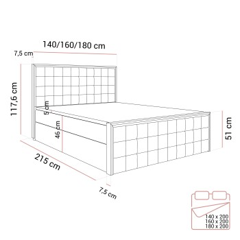 Łóżko kontynentalne ISADORA II GOLD z pojemnikiem na pościel
