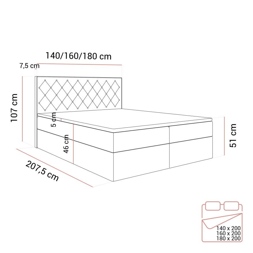 Łóżko kontynentalne INEZ z pojemnikiem na pościel