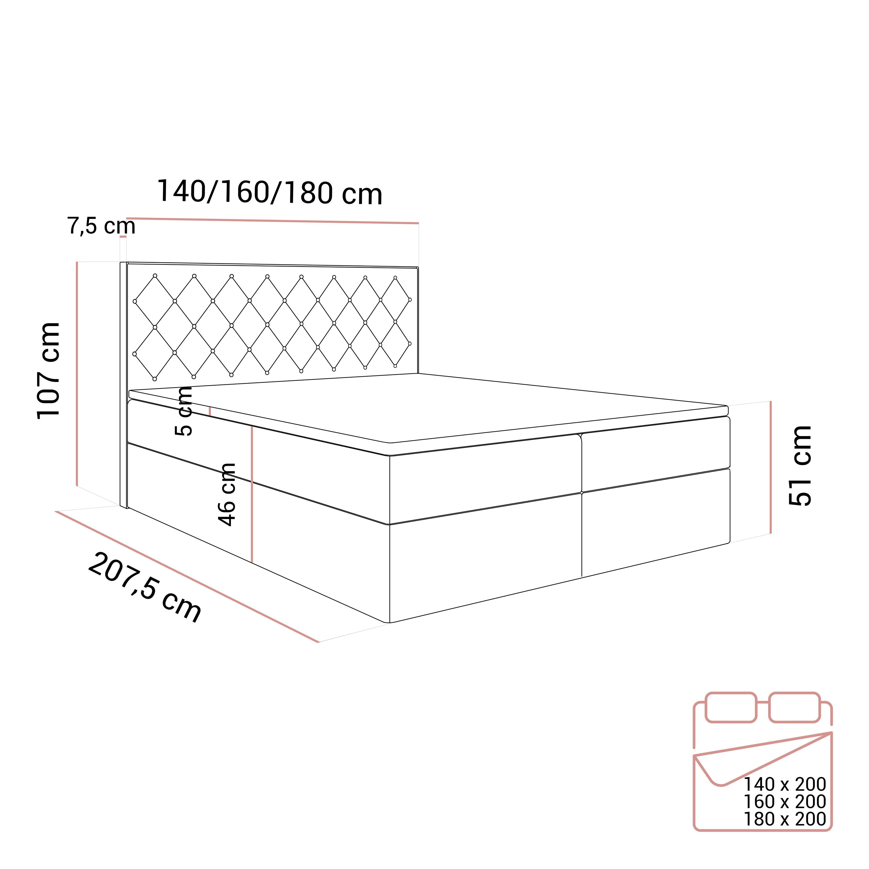 Łóżko kontynentalne INEZ z pojemnikiem na pościel