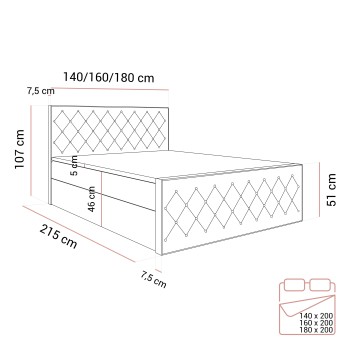 Łóżko kontynentalne INEZ II z pojemnikiem na pościel