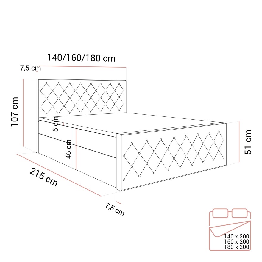 Łóżko kontynentalne INEZ II z pojemnikiem na pościel