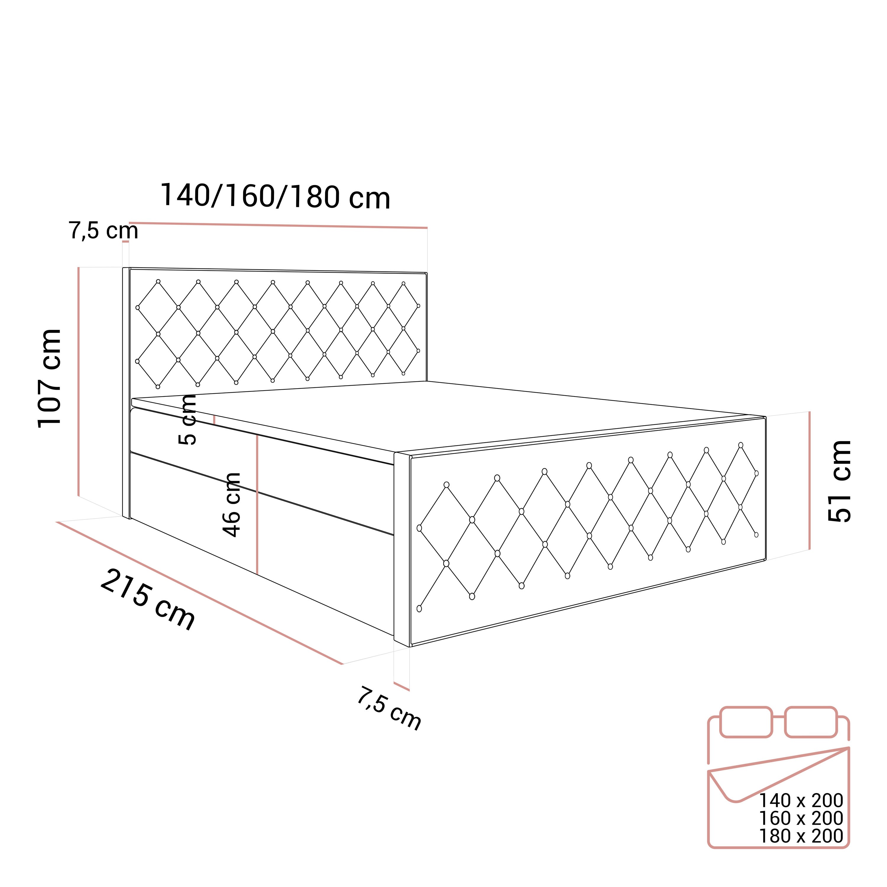 Łóżko kontynentalne INEZ II z pojemnikiem na pościel