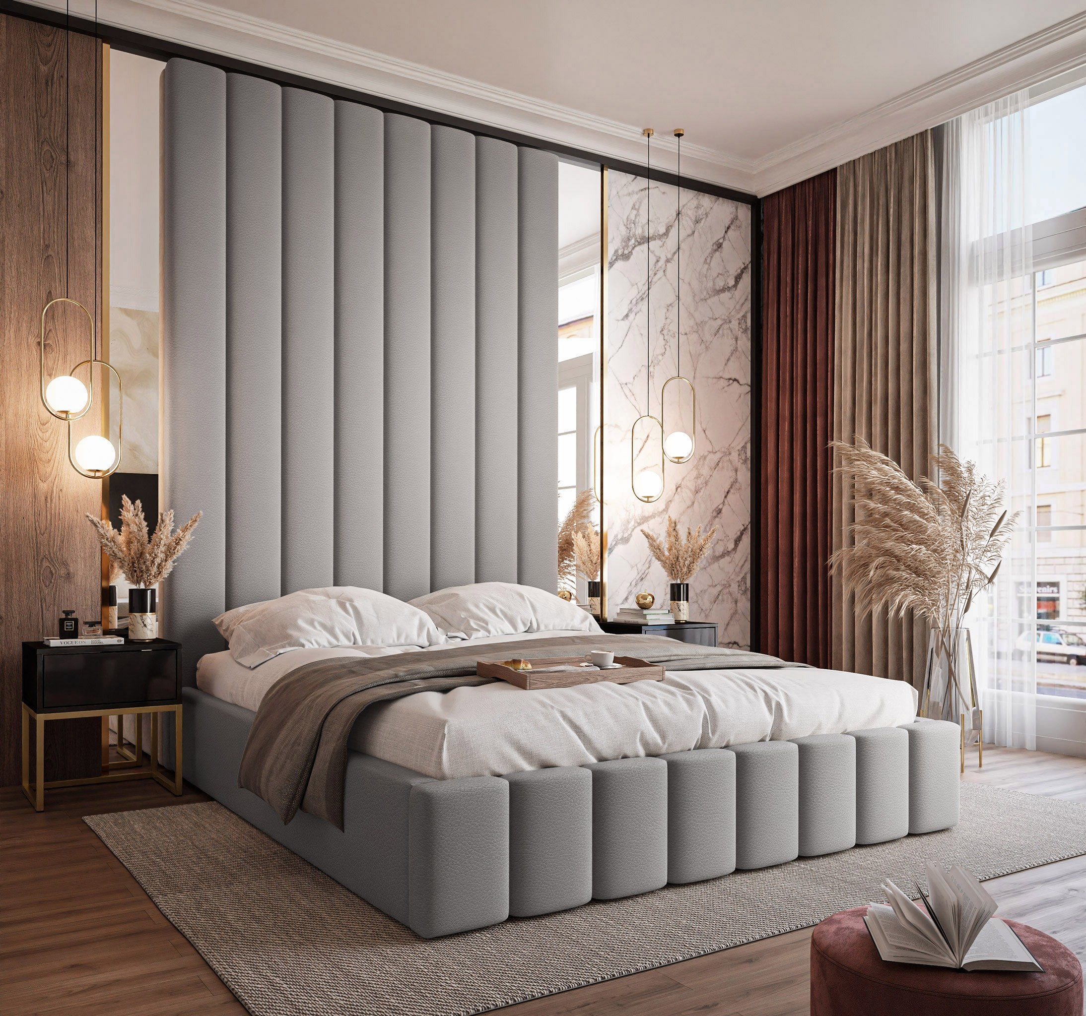 Łóżko z panelami tapicerowanymi zestaw typ III Arizona Ligh Grey