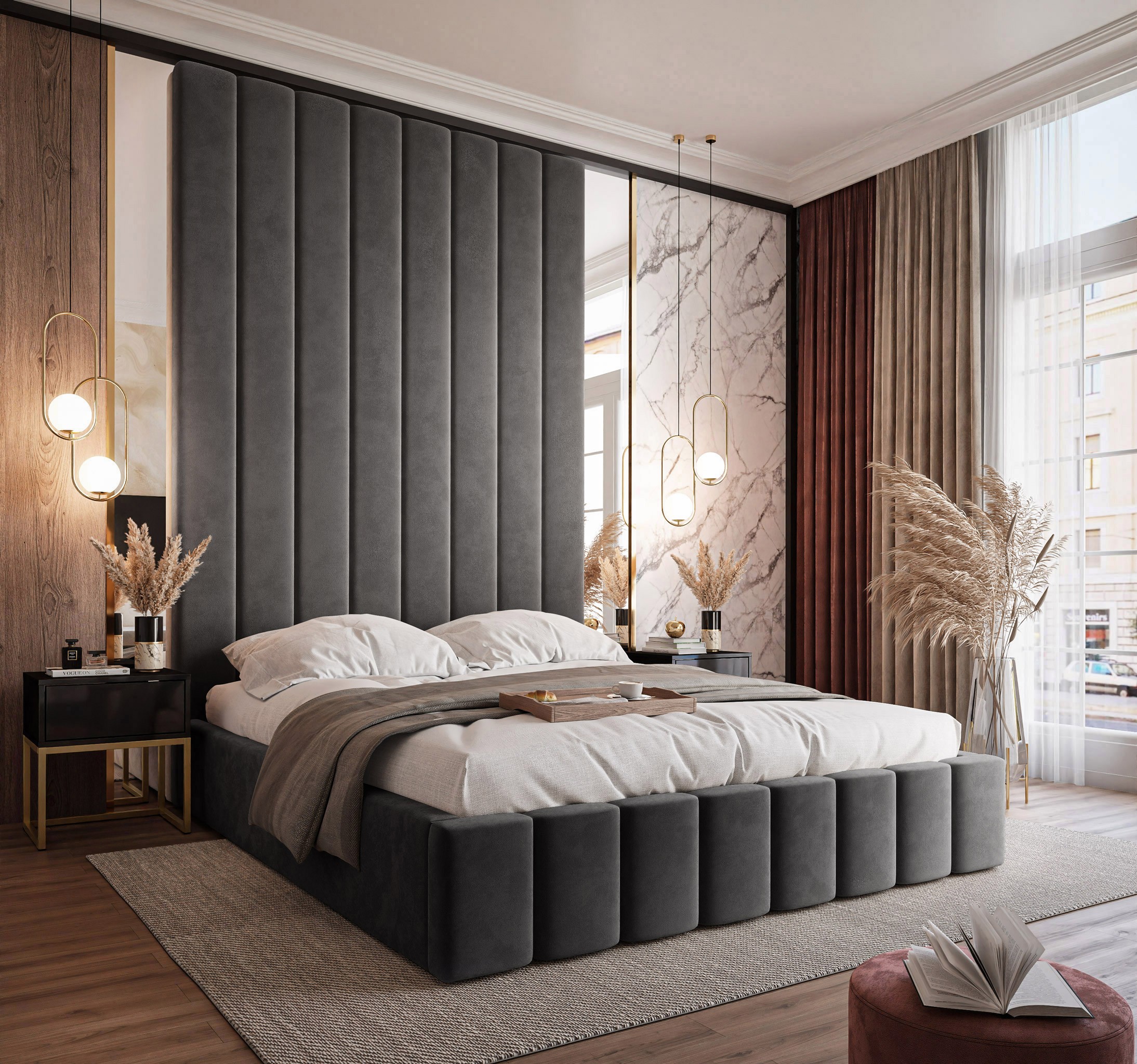 Łóżko z panelami tapicerowanymi zestaw typ III Jasmine 96