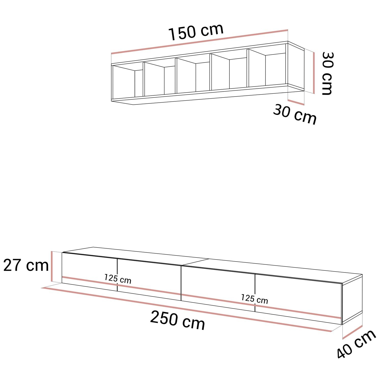 Wisząca meblościanka CARMEN III z otwartą półką