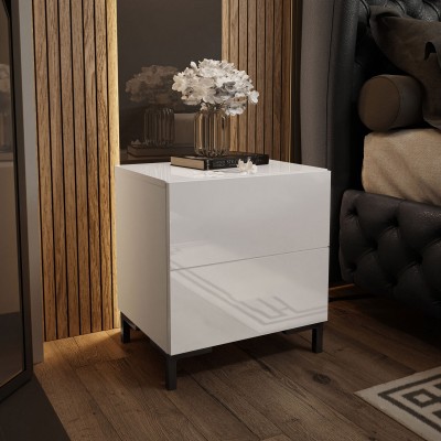 Stolik nocny LINA LUX ze złotymi nóżkami blat w połysku