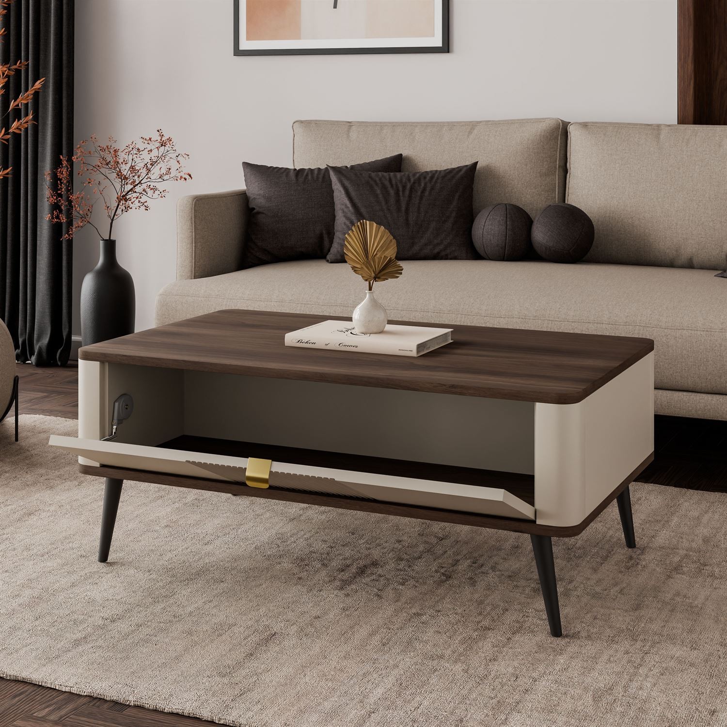 Stolik kawowy AUTUMN z zamykaną półką pod blatem