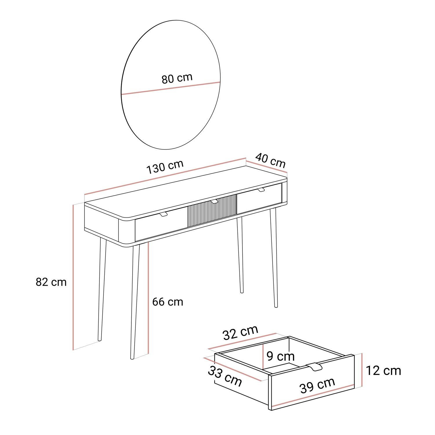 Toaletka AUTUMN z okrągłym lustrem