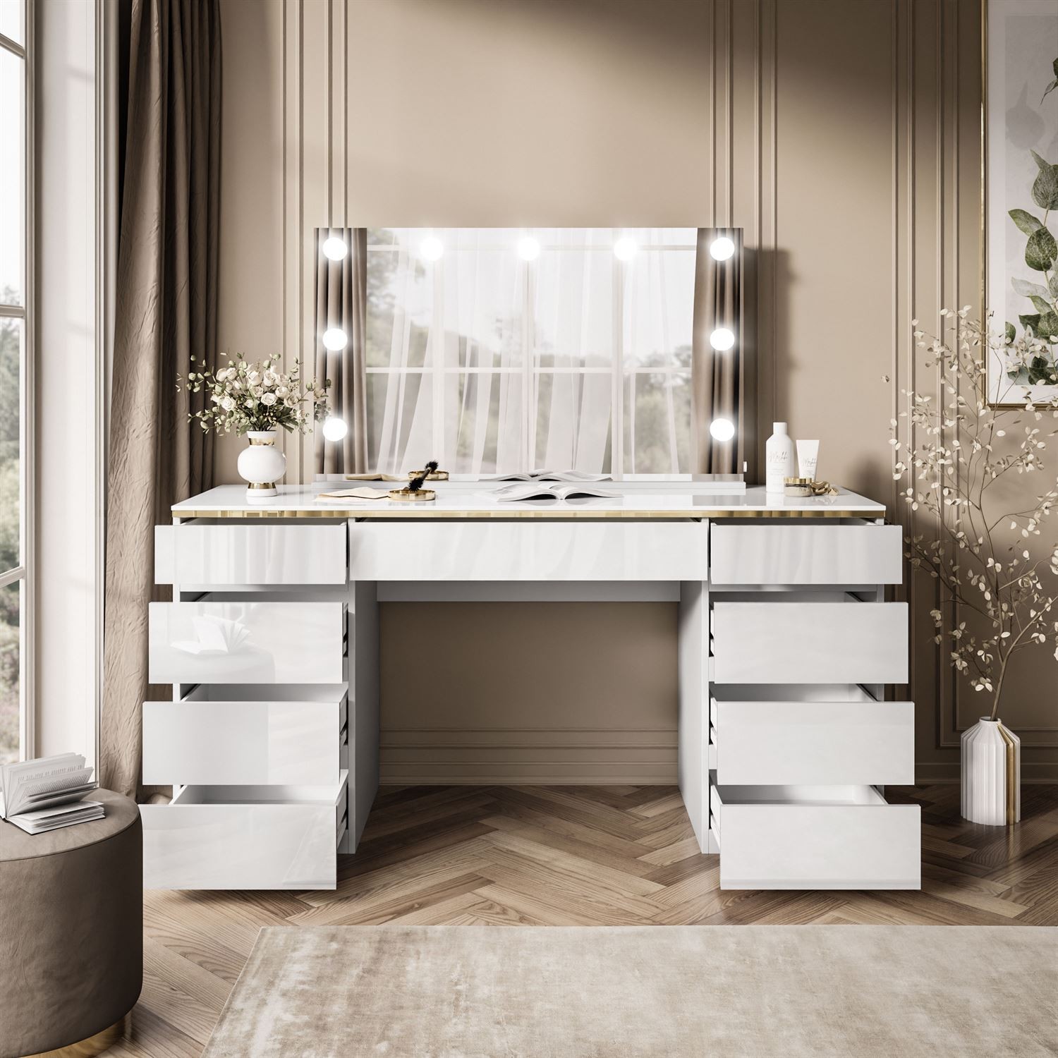 Toaletka AURORA DOUBLE GOLD biały połysk