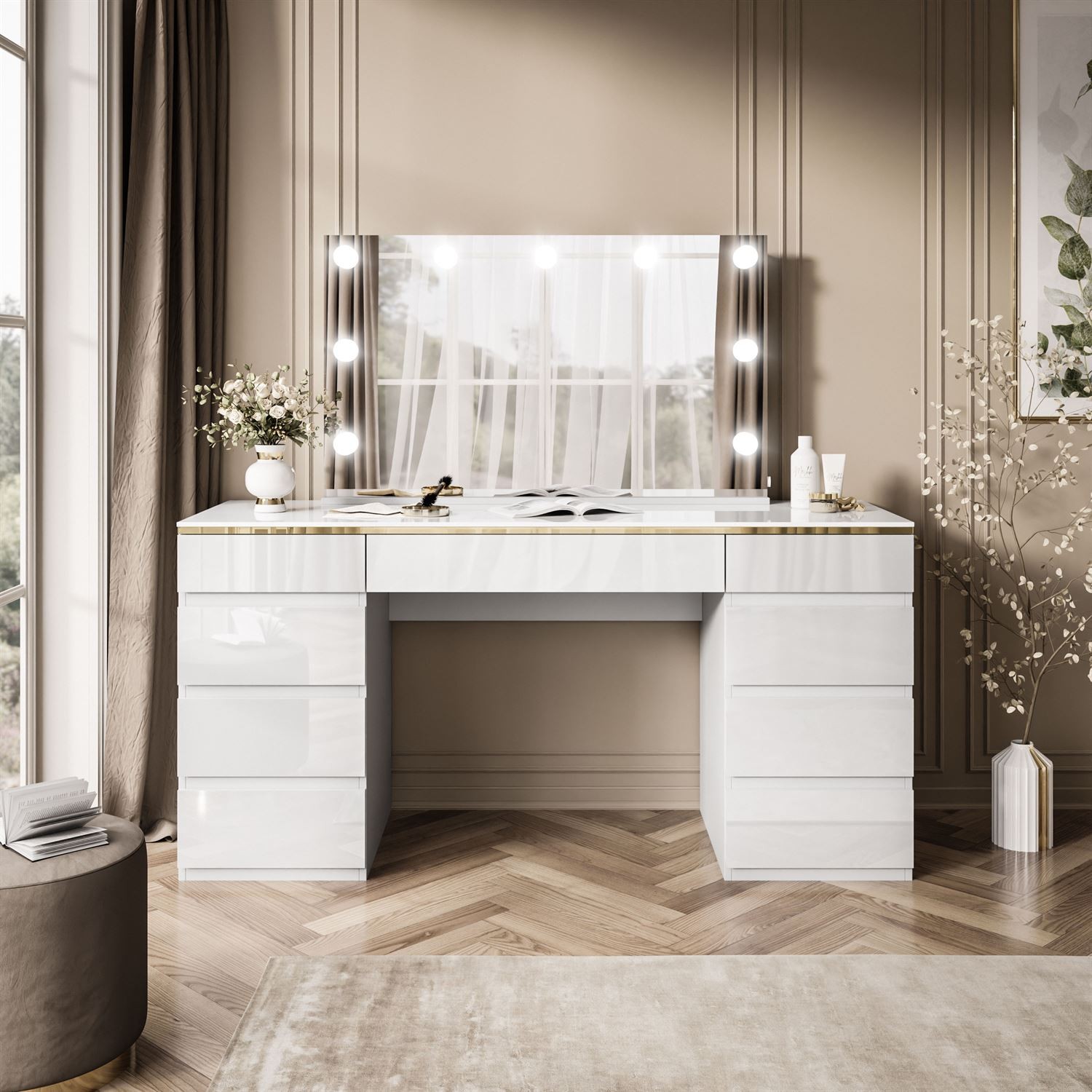 Toaletka AURORA DOUBLE GOLD biały połysk