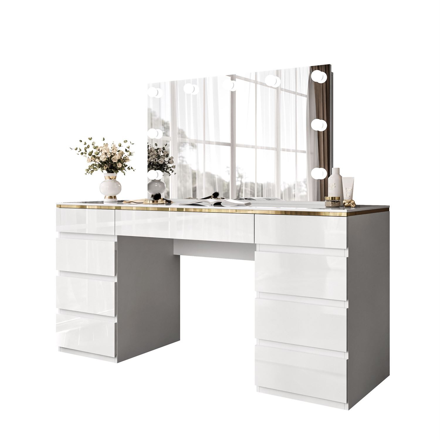 Toaletka AURORA DOUBLE GOLD biały połysk