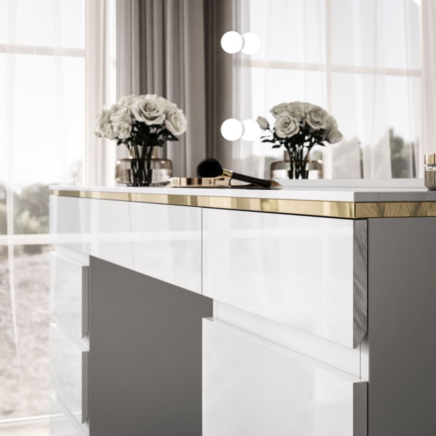 Toaletka AURORA DOUBLE GOLD biały połysk