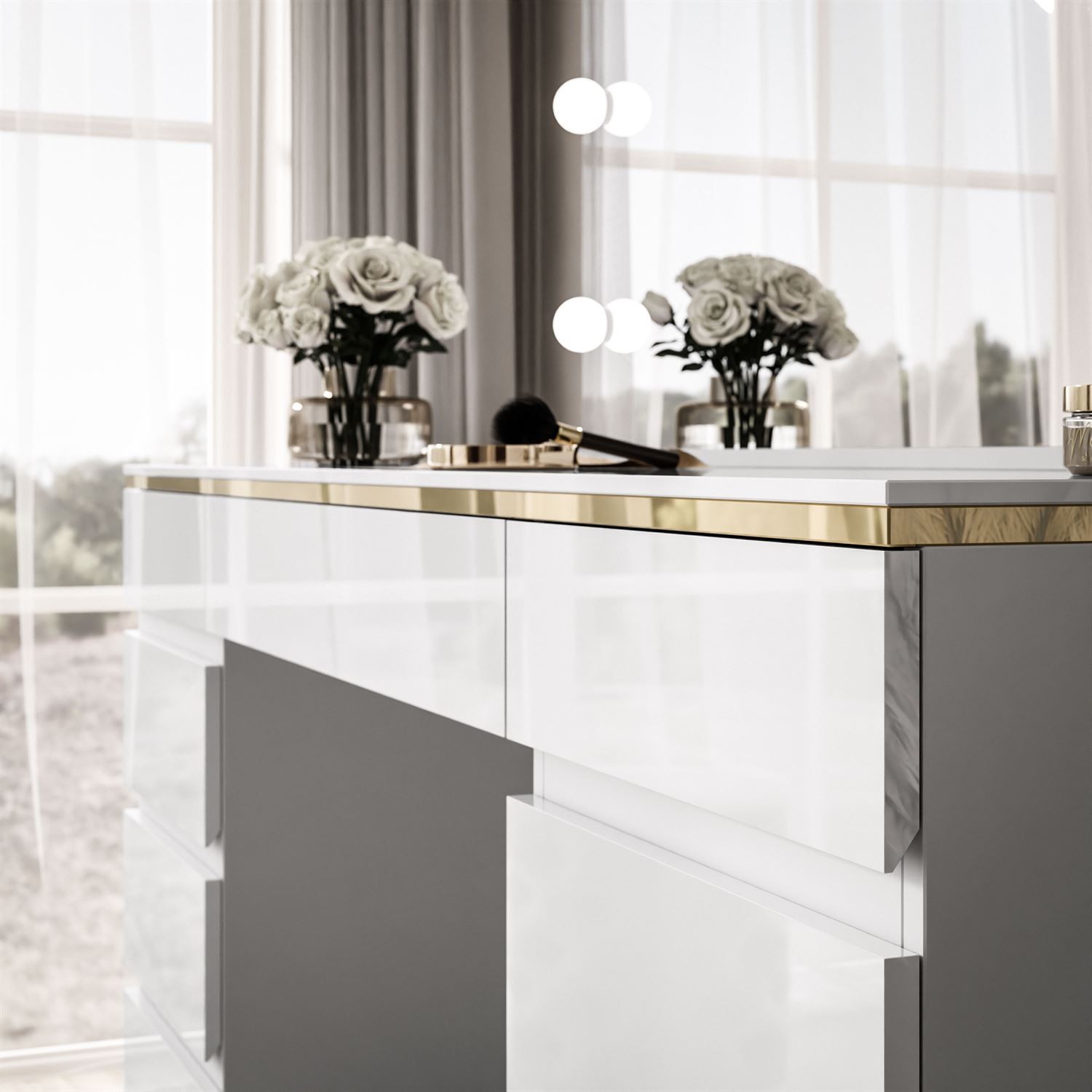 Toaletka AURORA DOUBLE GOLD biały połysk