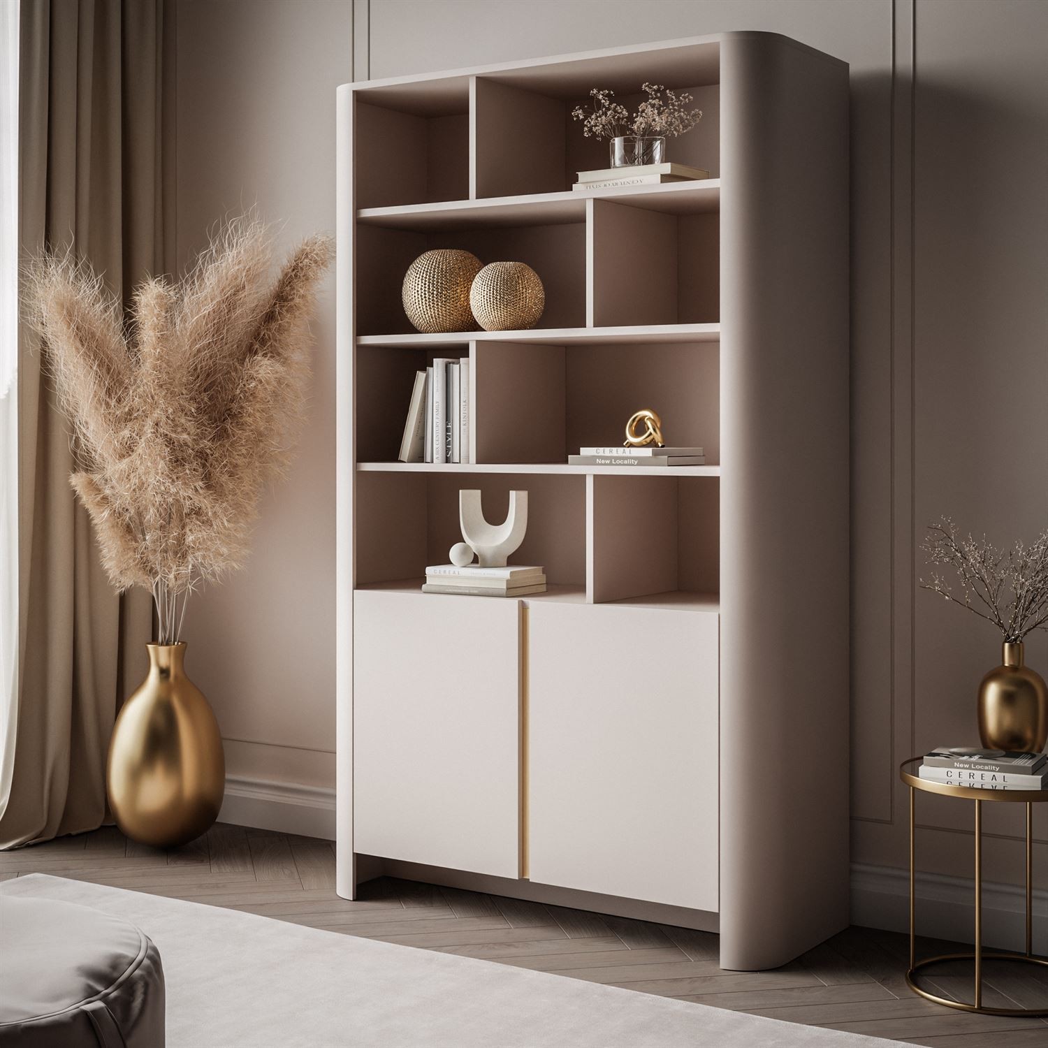 Dwudrzwiowy regał DESTINY KASZMIR z otwartymi półkami