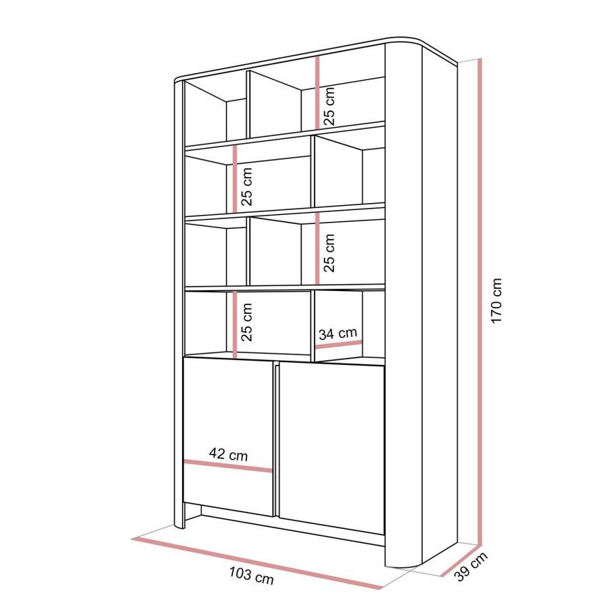 Dwudrzwiowy regał DESTINY II z otwartymi półkami