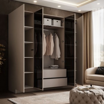 Czterodrzwiowa szafa ATRIUM II ze szklanym frontem