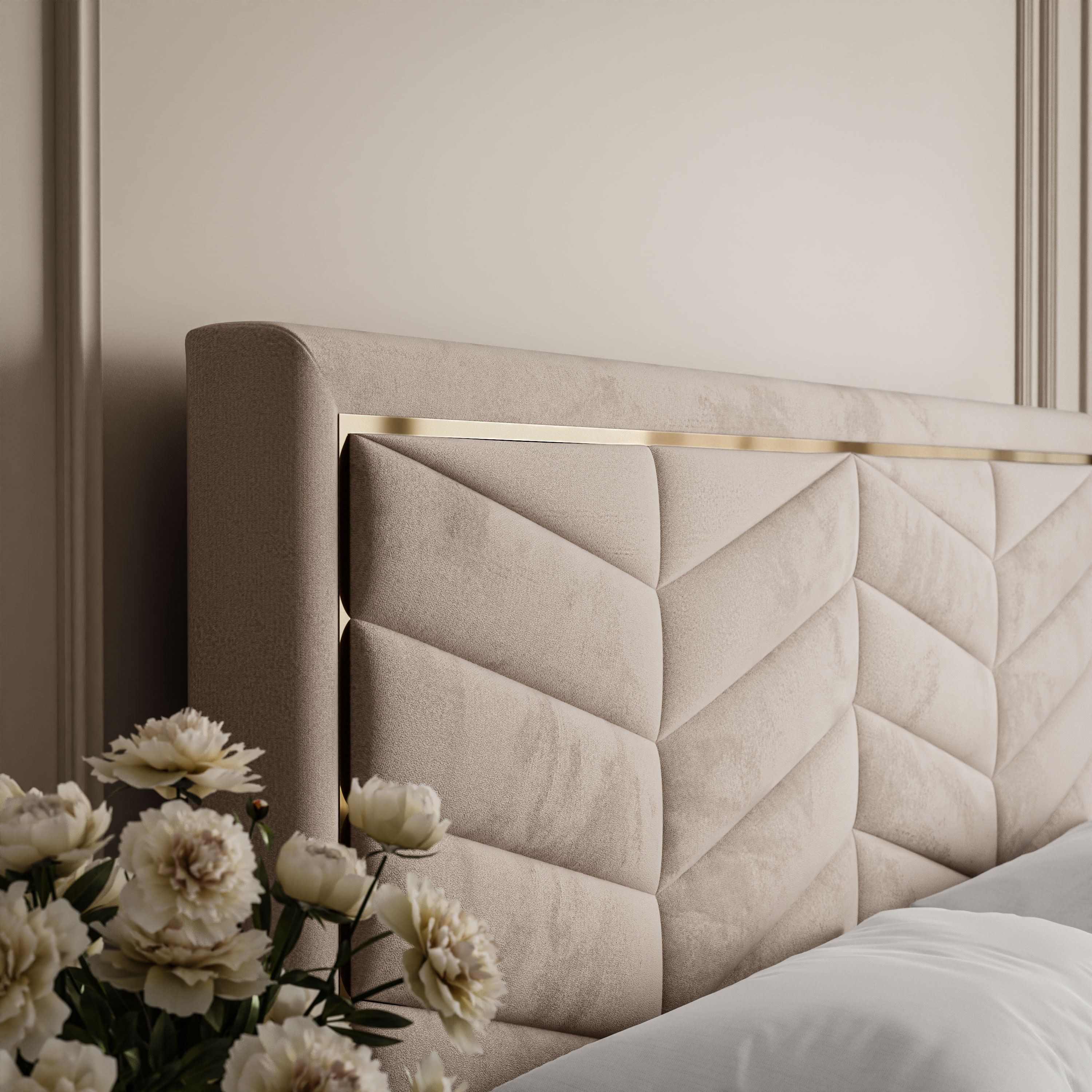 Łóżko tapicerowane AURORA z pojemnikiem i metalowym stelażem