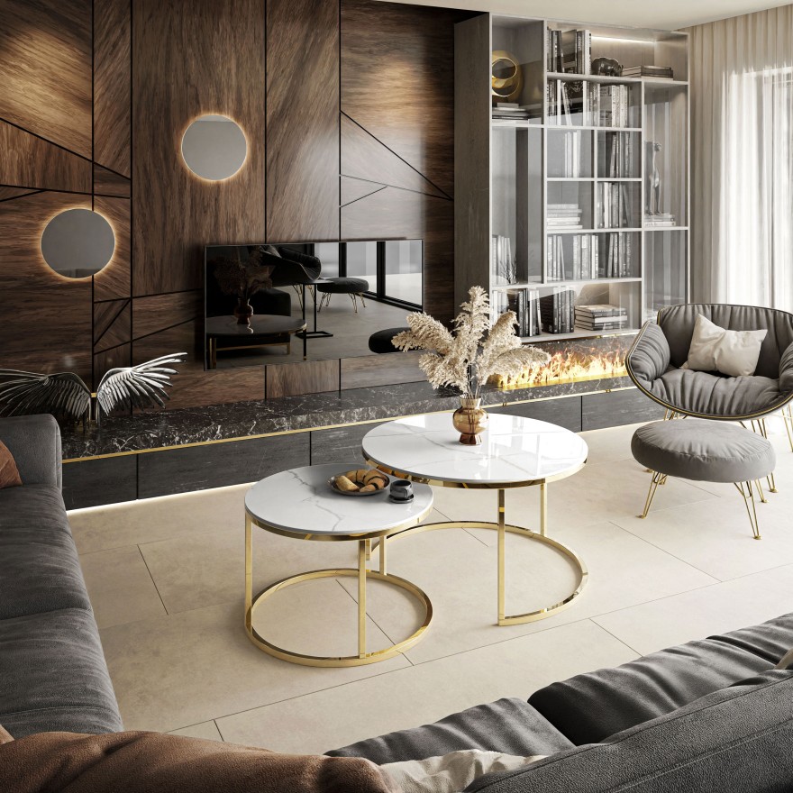 Ława okrągła SELAVI 2w1 biały marmur