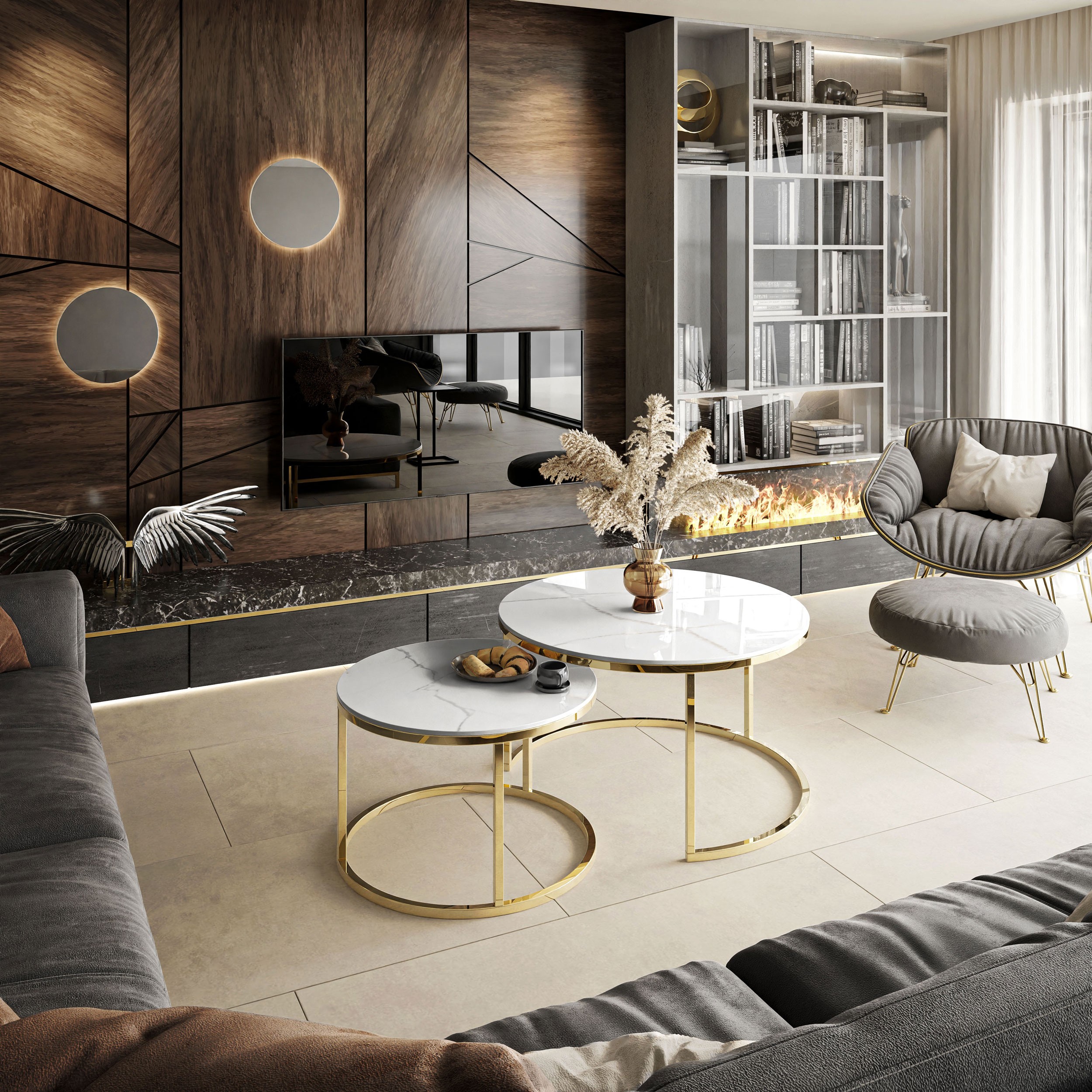 Ława okrągła SELAVI 2w1 biały marmur