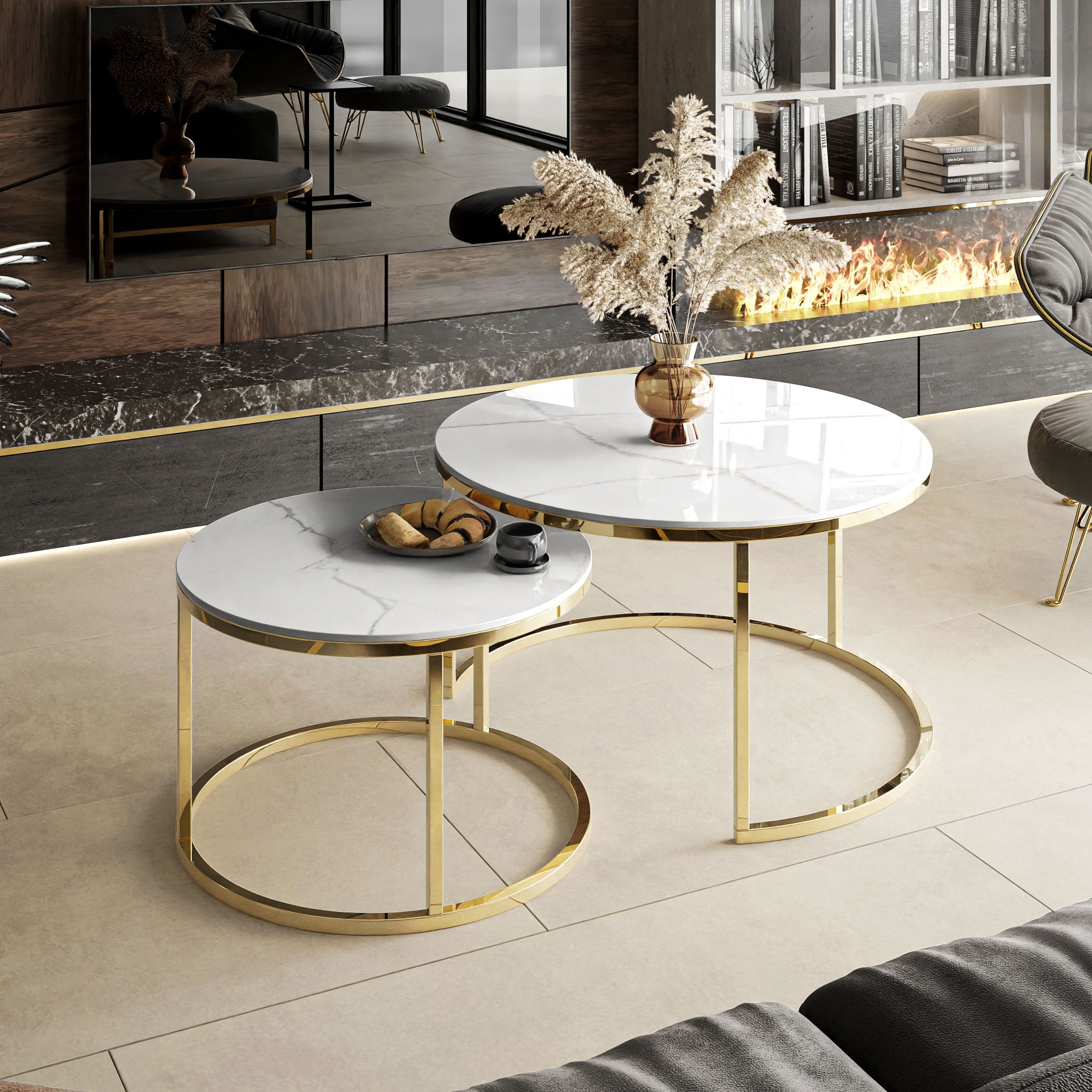 Ława okrągła SELAVI 2w1 biały marmur