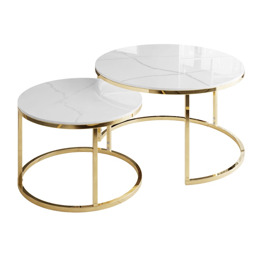 Ława okrągła SELAVI 2w1 biały marmur