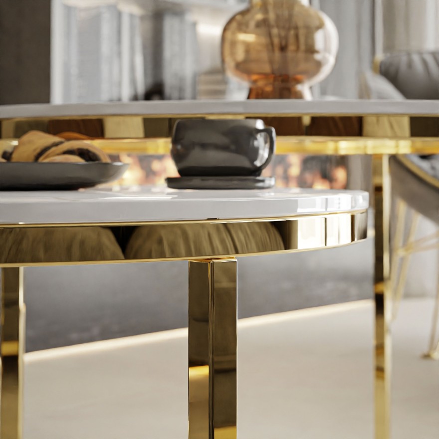 Ława okrągła SELAVI 2w1 biały marmur