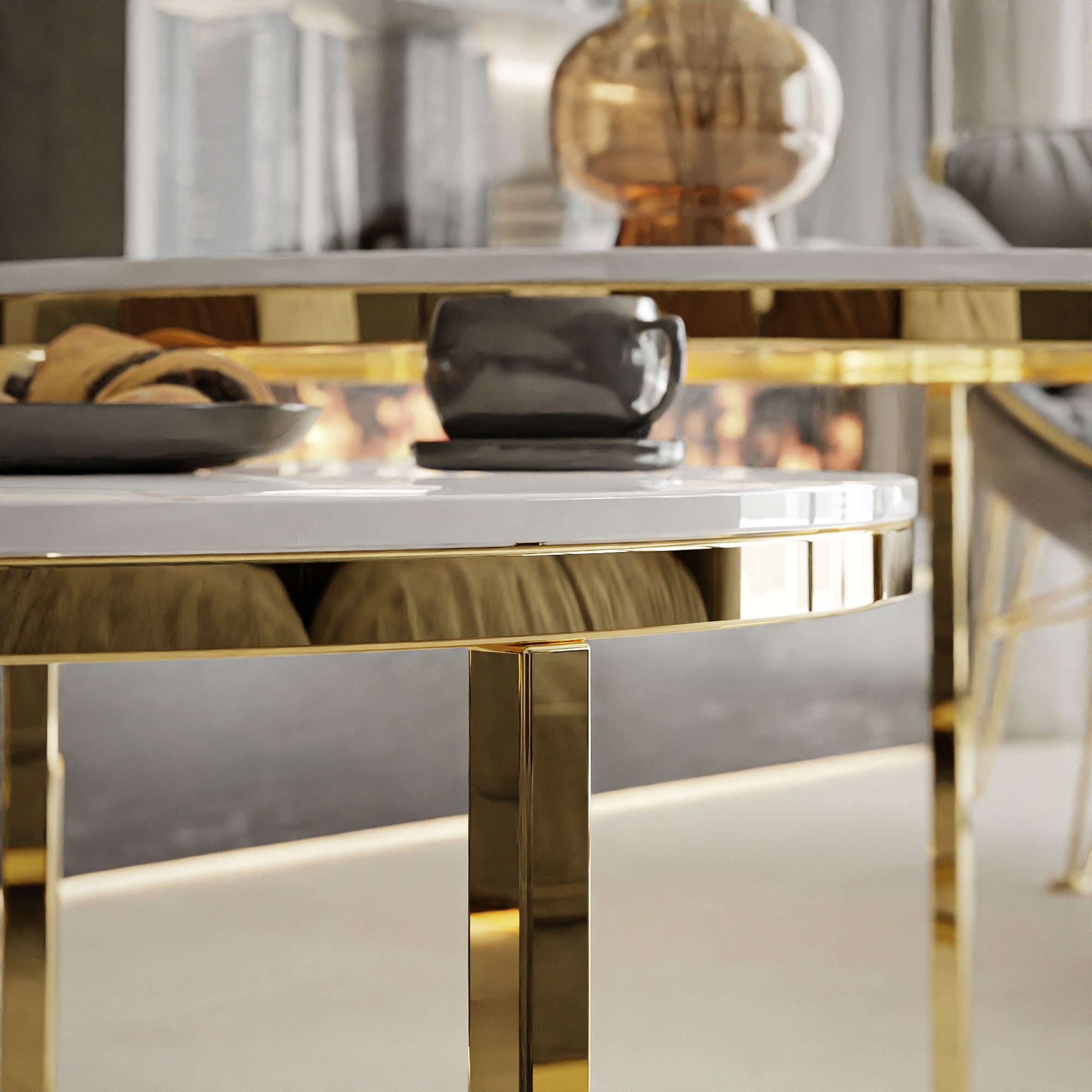 Ława okrągła SELAVI 2w1 biały marmur